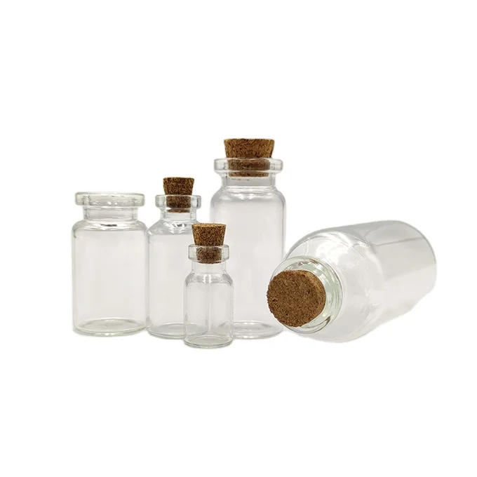 Velkoobchodní mini lahvička na přání 5ml 10ml 15ml 20ml 25ml skleněné lahvičky Custom Logo Clear Glass Match Storage Jar s korkovou zátkou