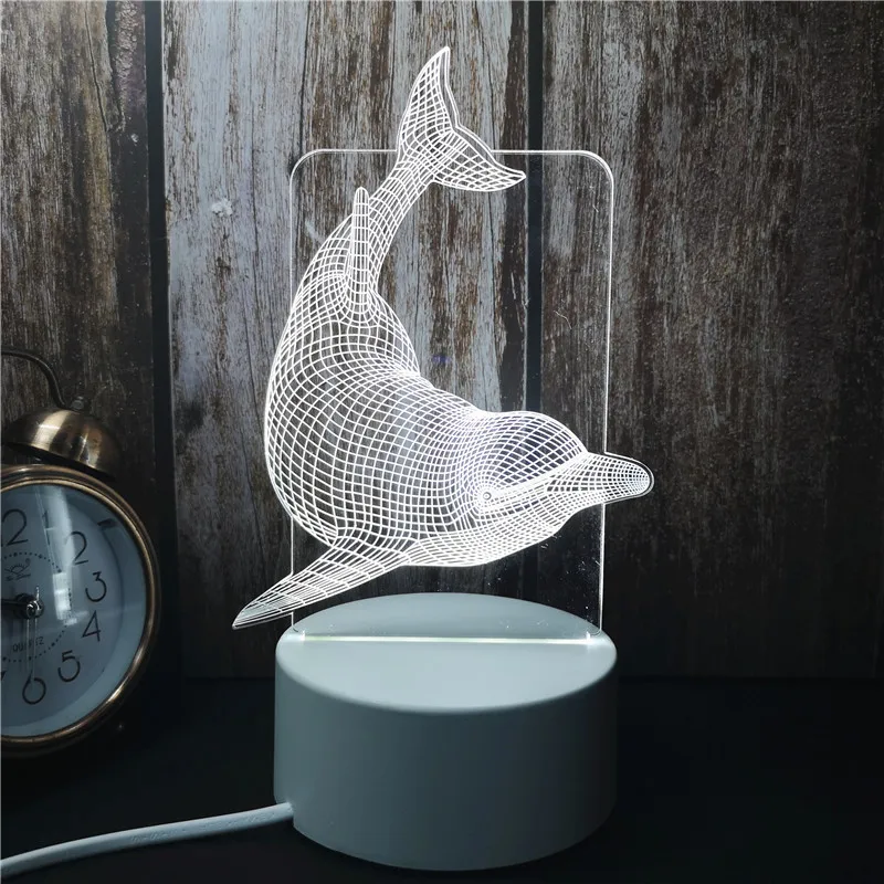3D Abstract Dolphin Night Light - 16 Color Change LED, Remote Control, USB Powered Desk Lamp