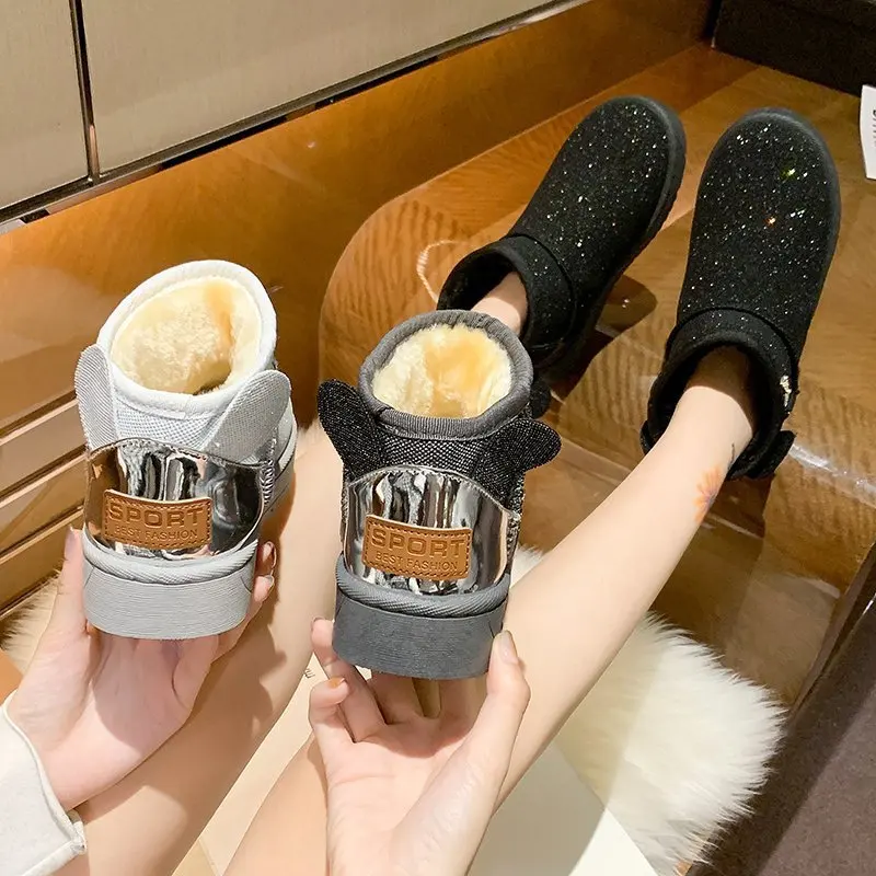 Snow   women 2020 new short tube all-match flat snow boots women fur boots for women hiking boots