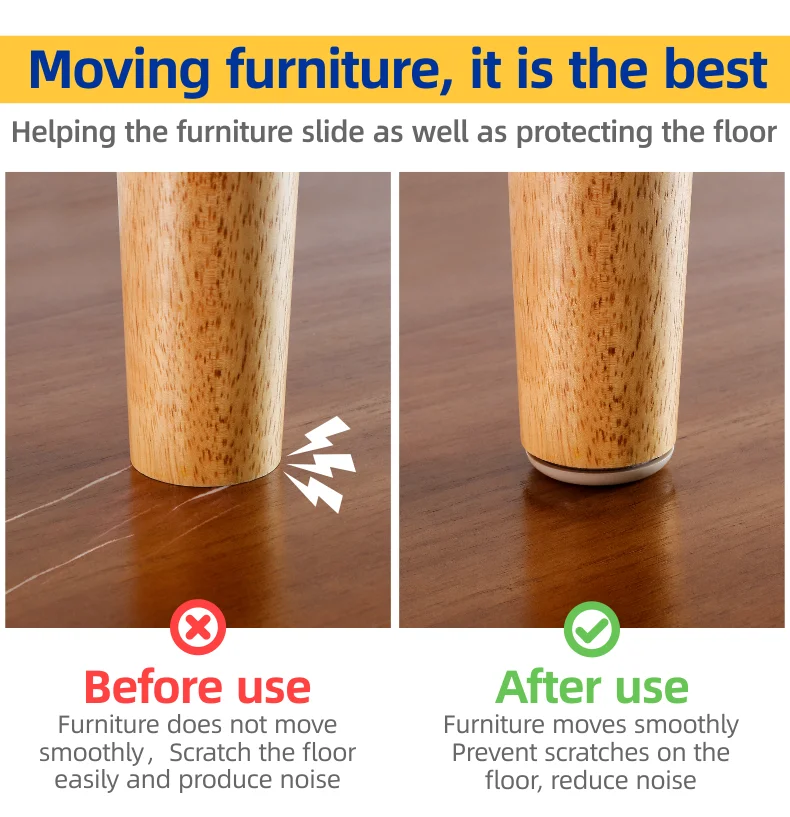 Heavy Duty Adhesive PE Furniture Sliders Chair Legs Floors Protectors for Carpet & Hardwood Floors