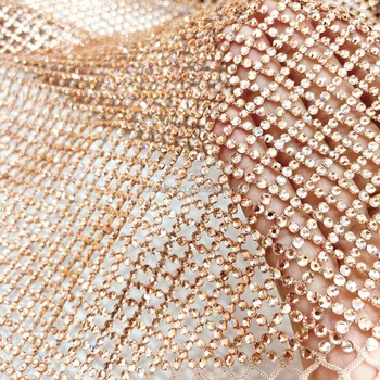 SH007 Luxury  Crystal High Quality Rhinestone Elastic Net Mesh Fabric DIY Diamond Mesh