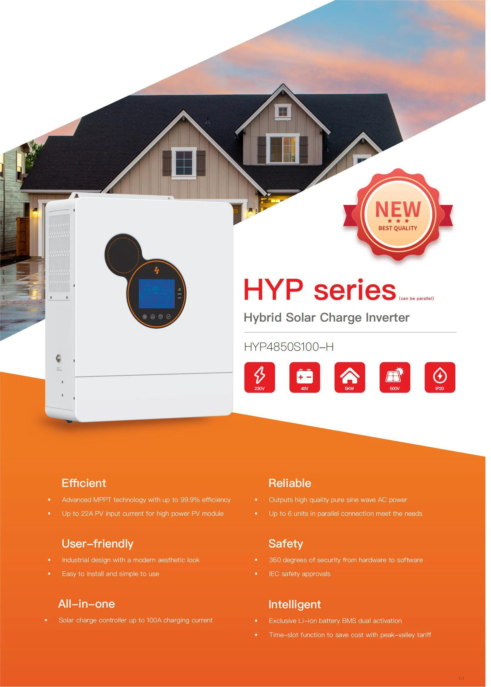 Wingo 99.9 Efficiency 5kw Hybrid Inverter Single Phase Inverter With