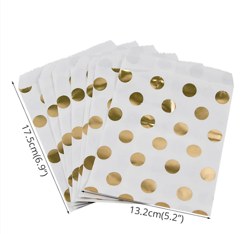 Gold Dot Striped Star Packing Carrier Birthday Wrapping White Jewelry Small Kraft Without Handles Mini Paper Bag with logo Print
