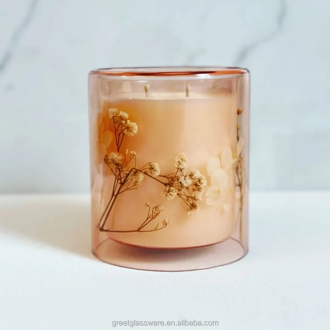 New Arrival Colorful Hand Blown Double Wall Glass Candle Jars