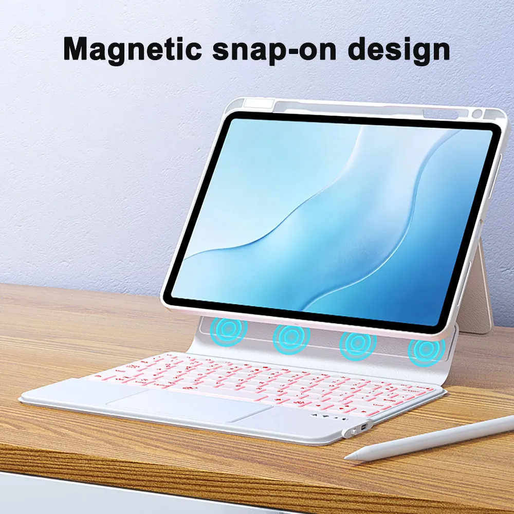 Multi Angle Stand Magnetic Keyboard Case for iPad Air 11 Inch White Wireless BT Keyboard Touchpad Pen Slot