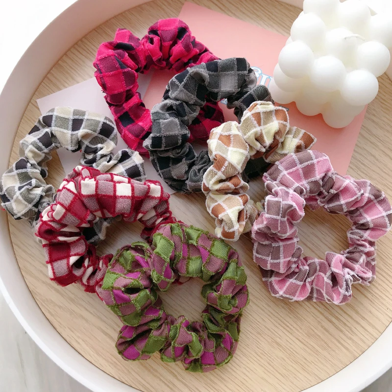 Оптовая продажа недорогая зимняя модная Женская эластичная заколка для конского хвоста аксессуары волос резинки красная клетчатая Рождественская резинка