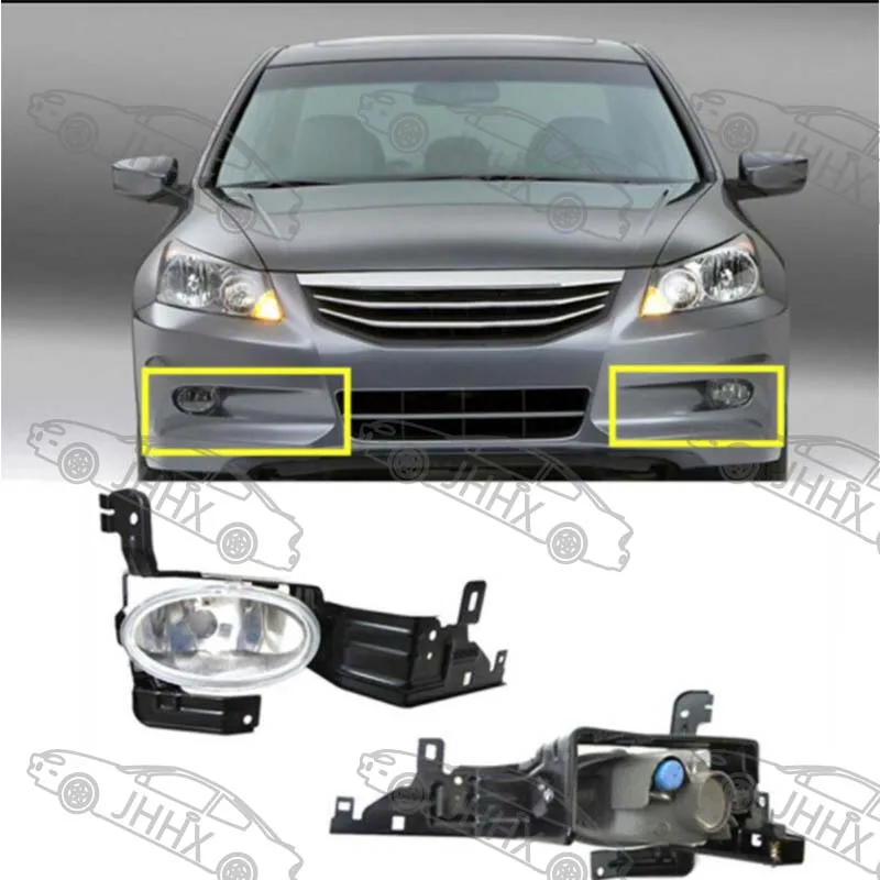 Pair Of Front Fog Lights Bumper Lamps For 2011-2012 Honda Accord Sedan – Halogen, Clear Lens
