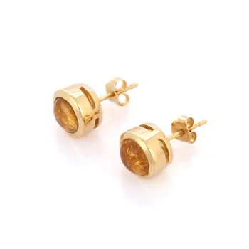 New Fashionable Natural Round Citrine Stud Earring 14K Yellow Gold Custom Stud Earrings Birthstone Fine Jewelry Men Women Gift