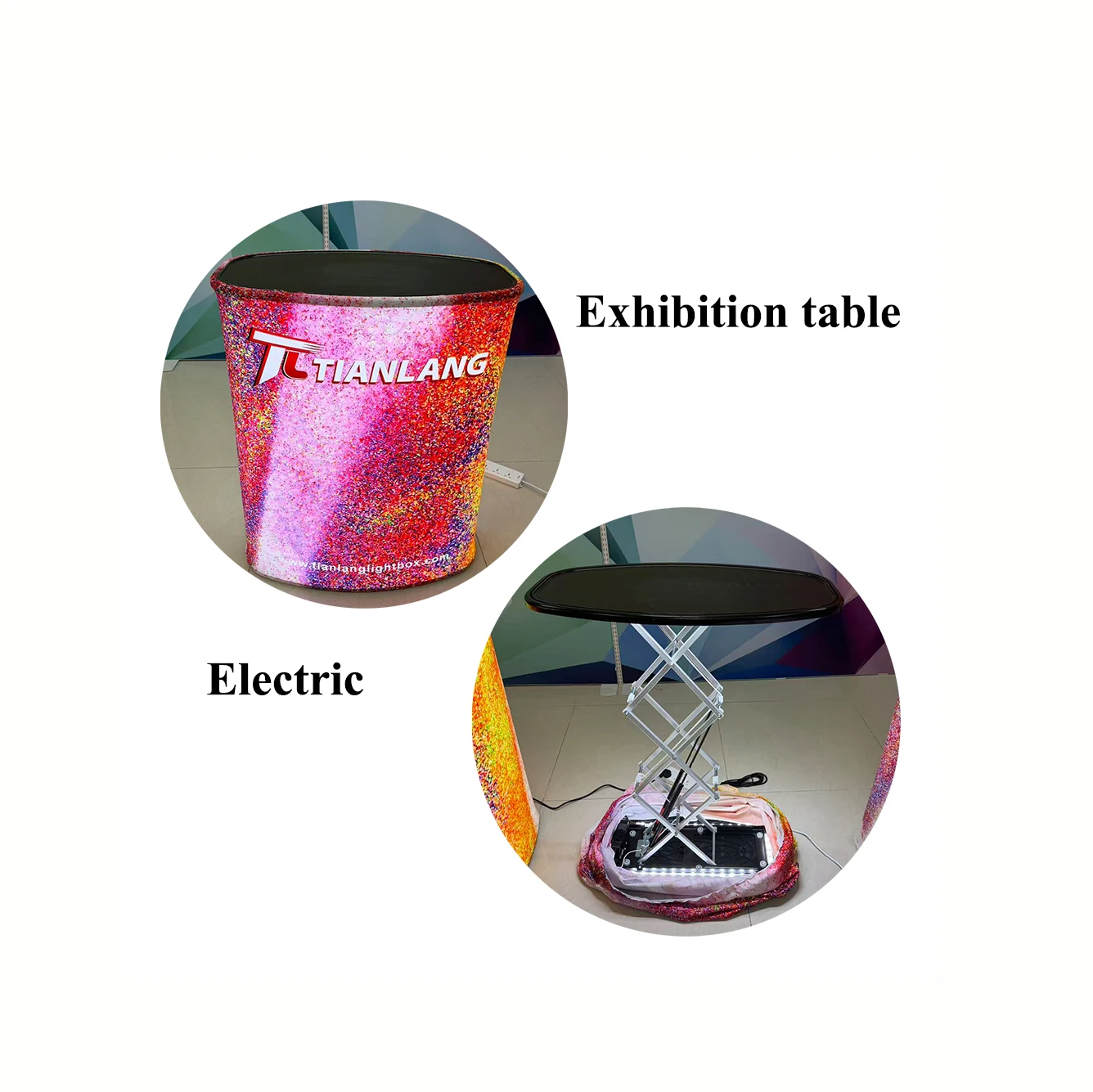 Tela impresa para pantalla divisoria en forma de S al por mayor, para stand modular económico plegable para mesas de exhibición táctil