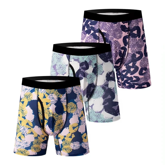 2024 new 3 pairs of printed ice silk men's underwear soft breathable youth trend fashion luxury boxer briefs