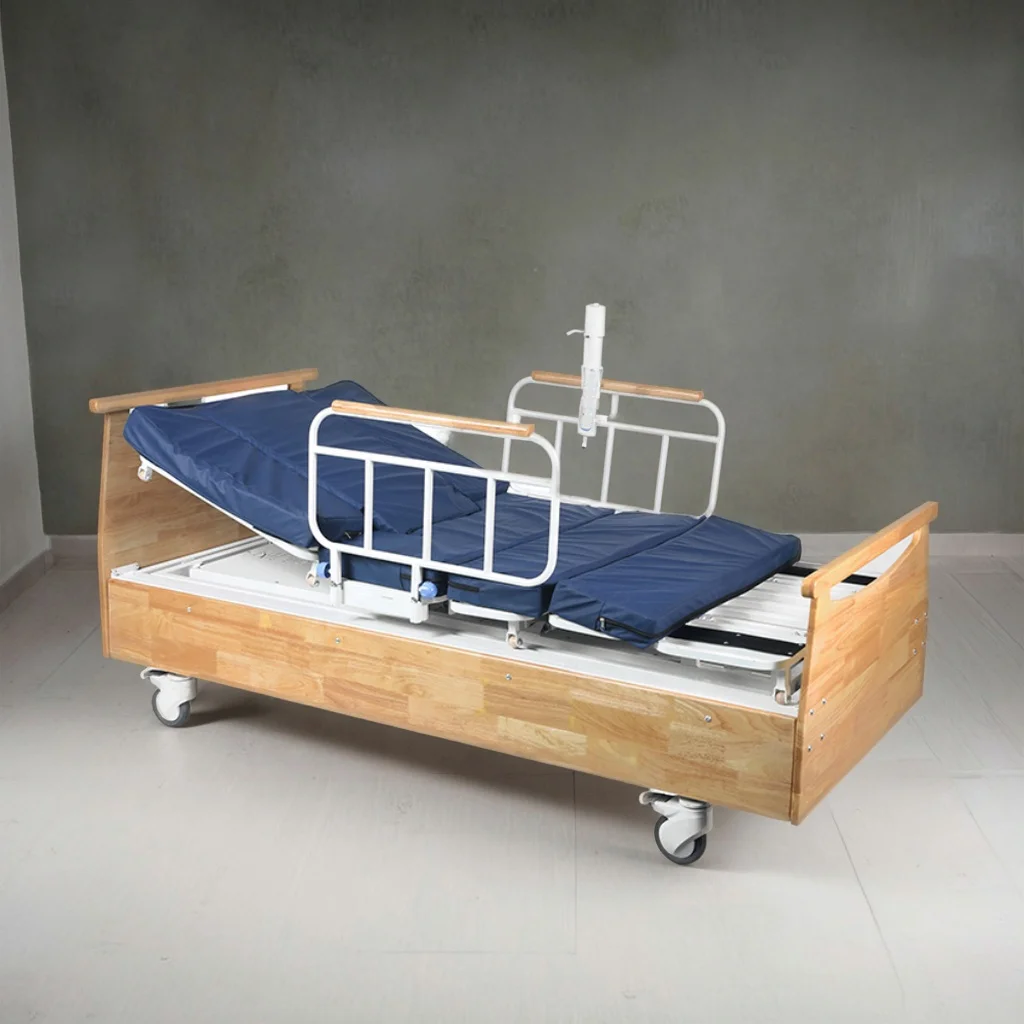 Modern Electric Hospital Bed Infusion Function Adjustable Wooden Headboard ABS Steel Frame Side Tilt Foldable Design for Medical 5