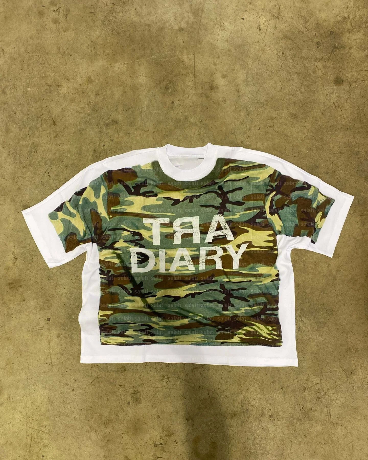 Salati Manufacturer Oversized Camouflage T-shirts 100% Cotton Streetwear Boxy Fit Cropped Tee Double Layer Camo T Shirt for Men