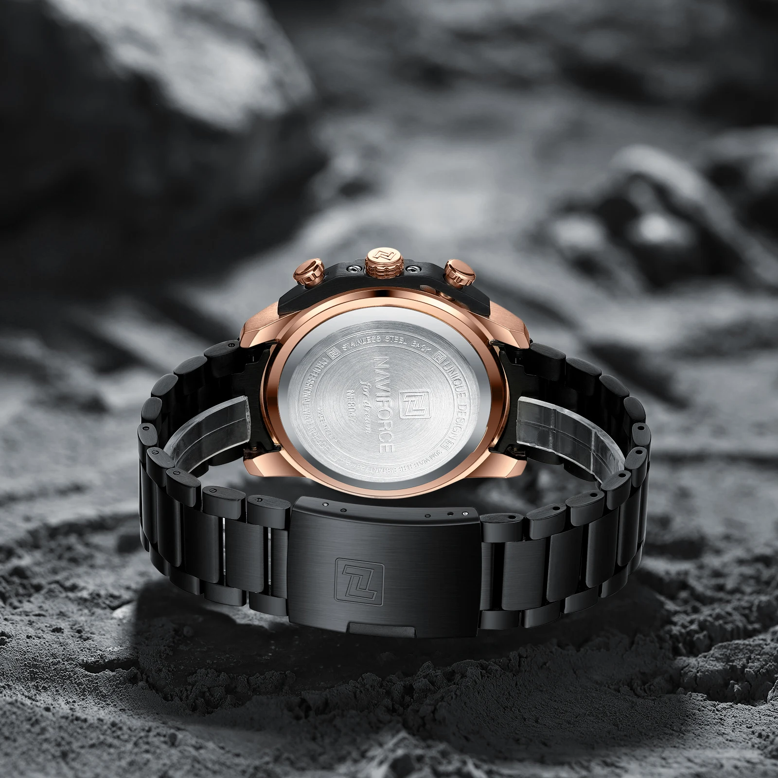 NAVIFORCE 8047 Men Watch Sport Top Brand Luxury Chronograph Date Original Wristwatch Stainless Steel Watches Quartz Male Clock