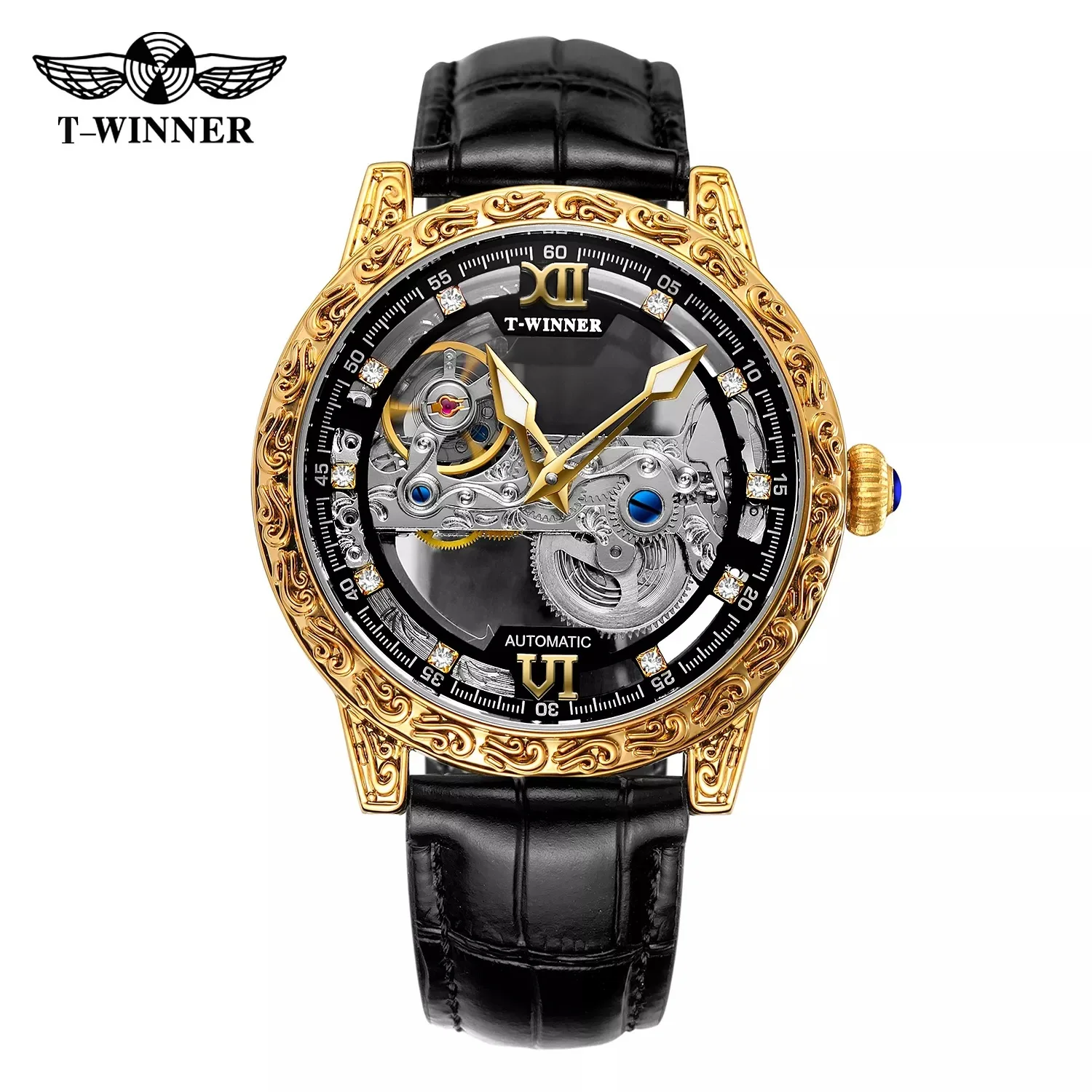 Winner 2025 Men's Transparent Gold Skeleton Automatic Watch Luxury Leather watch - Picture 12 of 12
