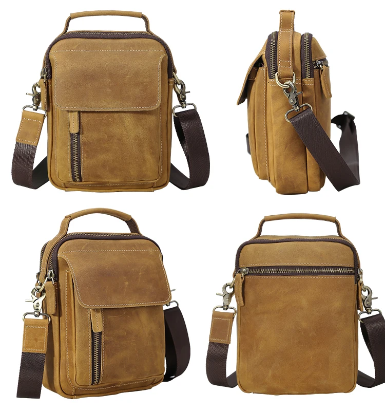Tiding Top Grain Retro Cowhide Genuine Leather Sling Bag Vintage Crossbody Messenger Shoulder Custom Logo Decoration Fashion