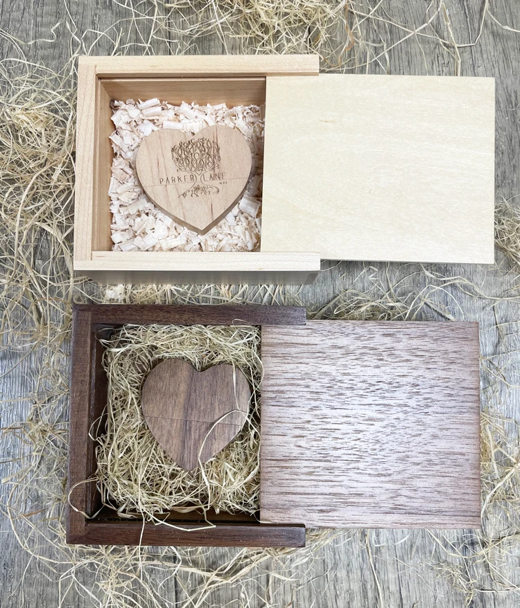 Photography Wedding Gift USB 3.0 Wooden Heart USB Flash Drive Gift Box Pen Drive 4GB 8GB 16GB 32GB 64GB Memory Stick with Logo - ANKUX.COM