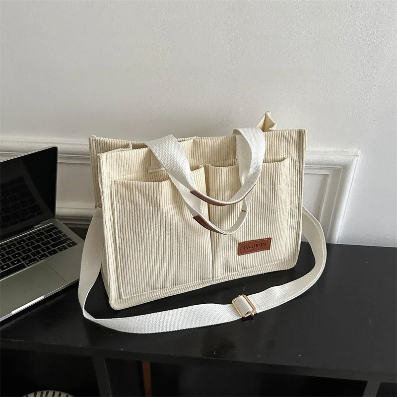 Large Capacity Korean Handheld Corduroy Handbag For Women Casual Custom College Shoulder Crossbody B