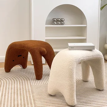 Cozy Cat-Shaped Shoe Changing Stool with Soft Fleece Upholstery - Perfect for Kids and Modern Home Decor