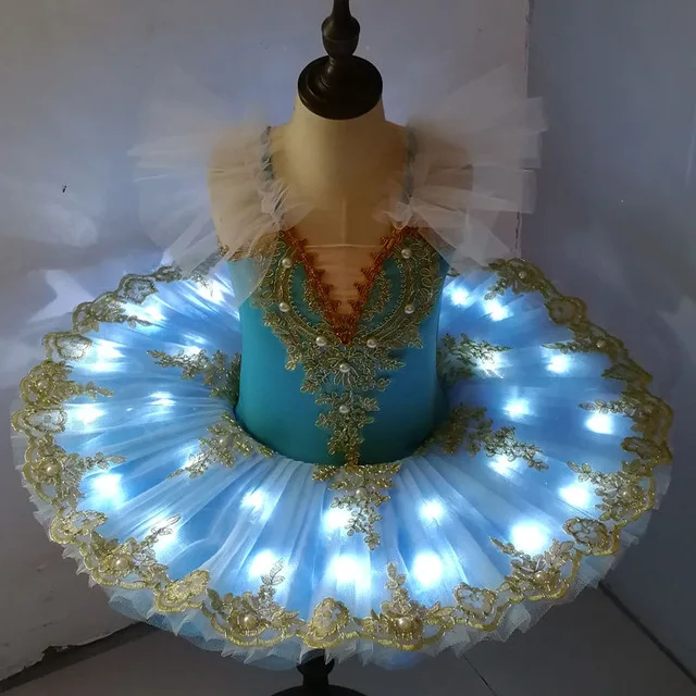 Women Ballet Dance Tutu LED Swan Lake Adult Professional Clothes Party Dresses