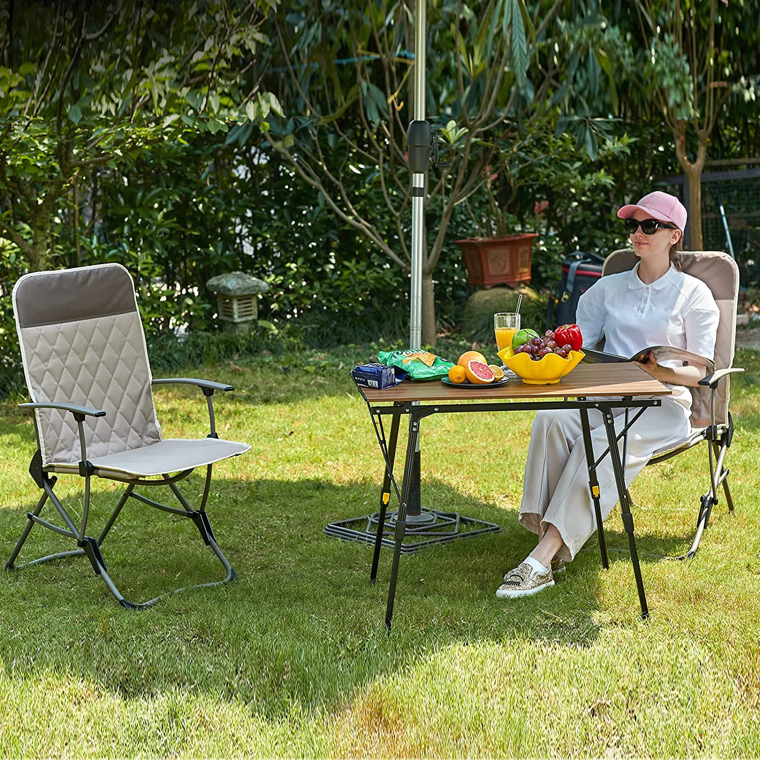 Woqi Outdoor Folding Camp Lawn Chairs Padded Folding Heavy Duty Camping Chair Fishing Chair With