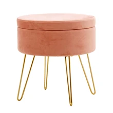 HStex Custom Furniture Folding Classic French Round pink Sofa Storage Ottoman Tray Sitting Stools Foldable Stool With Gold Legs