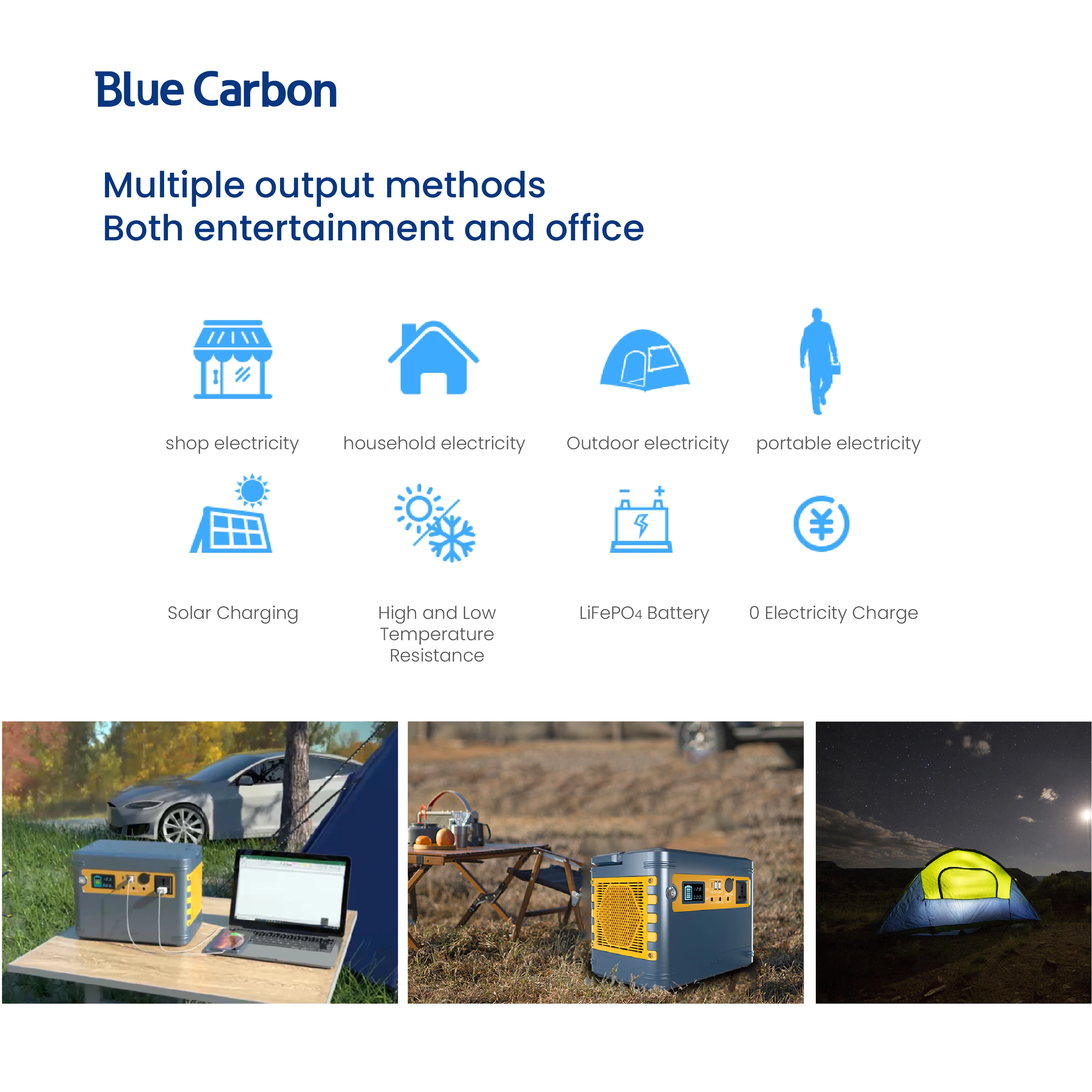 Blue Carbon Portable Lithium Battery Generator 1000w 1KWH Lifepo4 Battery Portable Power Station Solar Power Bank 2025 Best Price