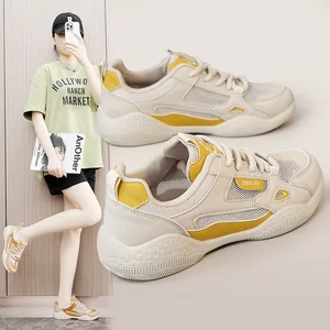 HY126 Women's Casual Sports Style Mesh Sneakers for Spring Summer Breathable Lace-Up Walking Shoes Evergreen Splicing Design