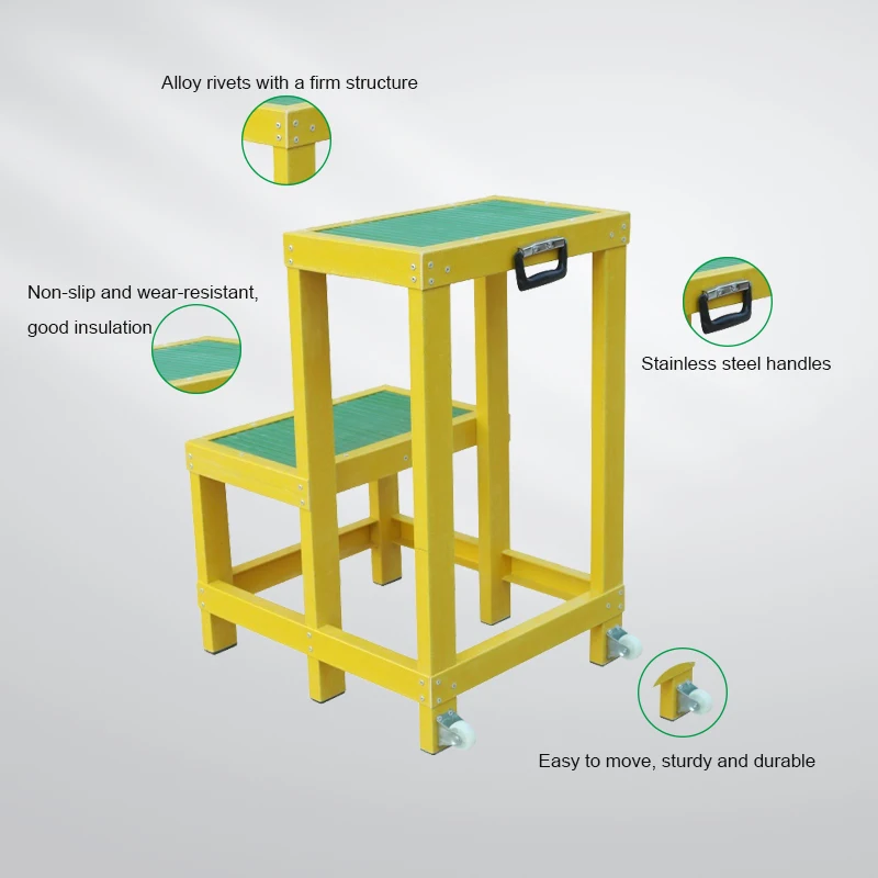 Portable Non-Slip Glass Fiber Electrical Insulation Step Stool with Handle and Wheels for Warehouse and Workshop Use