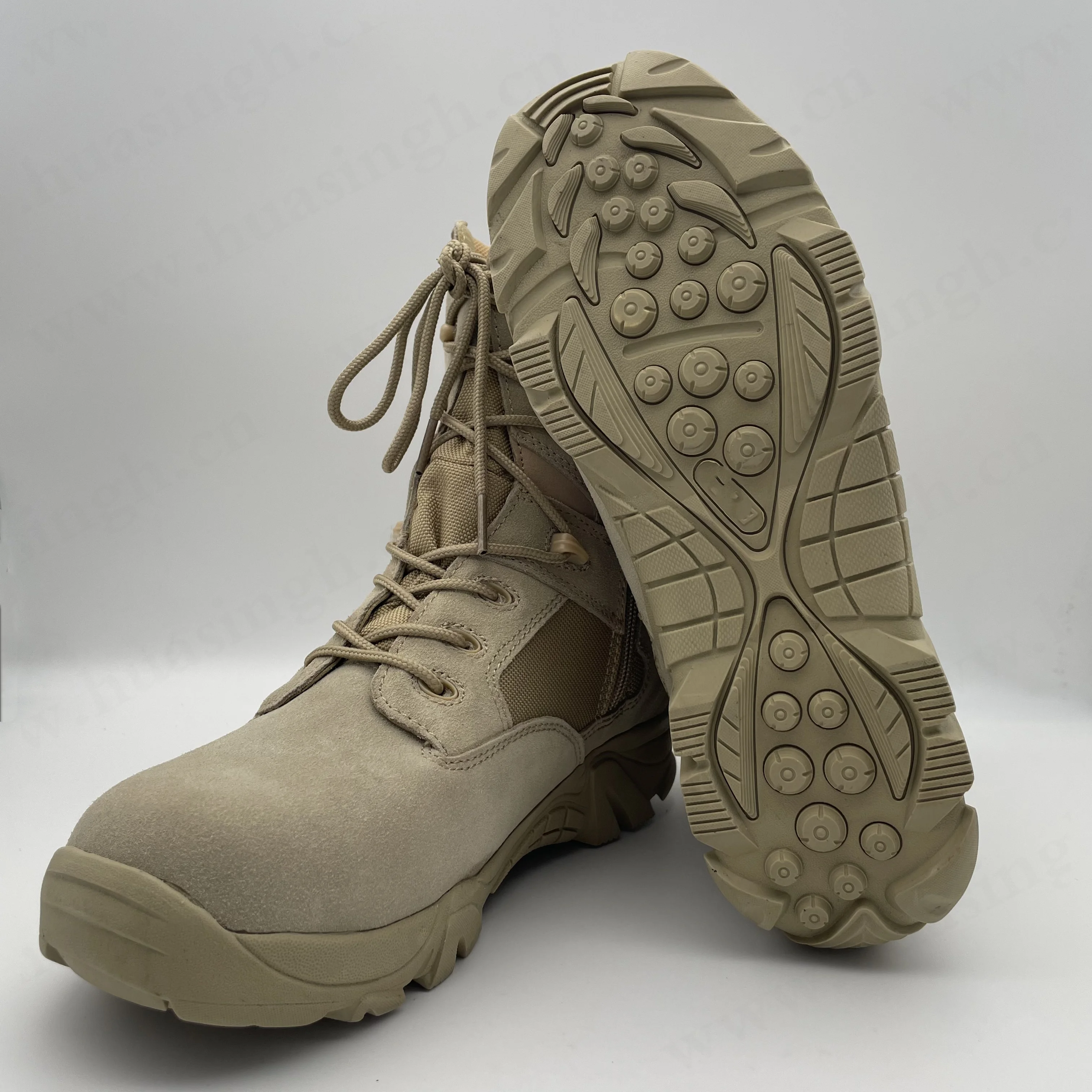Rwh,high-traction Strong Grip Rubber Outsole Tactical Boots Side Zipper Tan Colour Combat Boots Popular in Asia HSM133