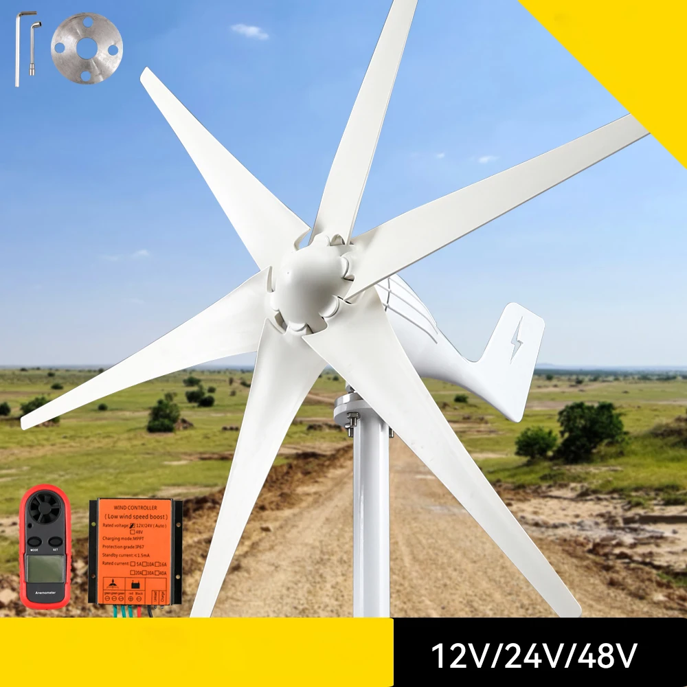 Small Windmill Turbine Electricity Generator Complete Kit 600w 24v 48v 3 Blade Dynamo With MPPT Charge Controller RV Yacht Farm