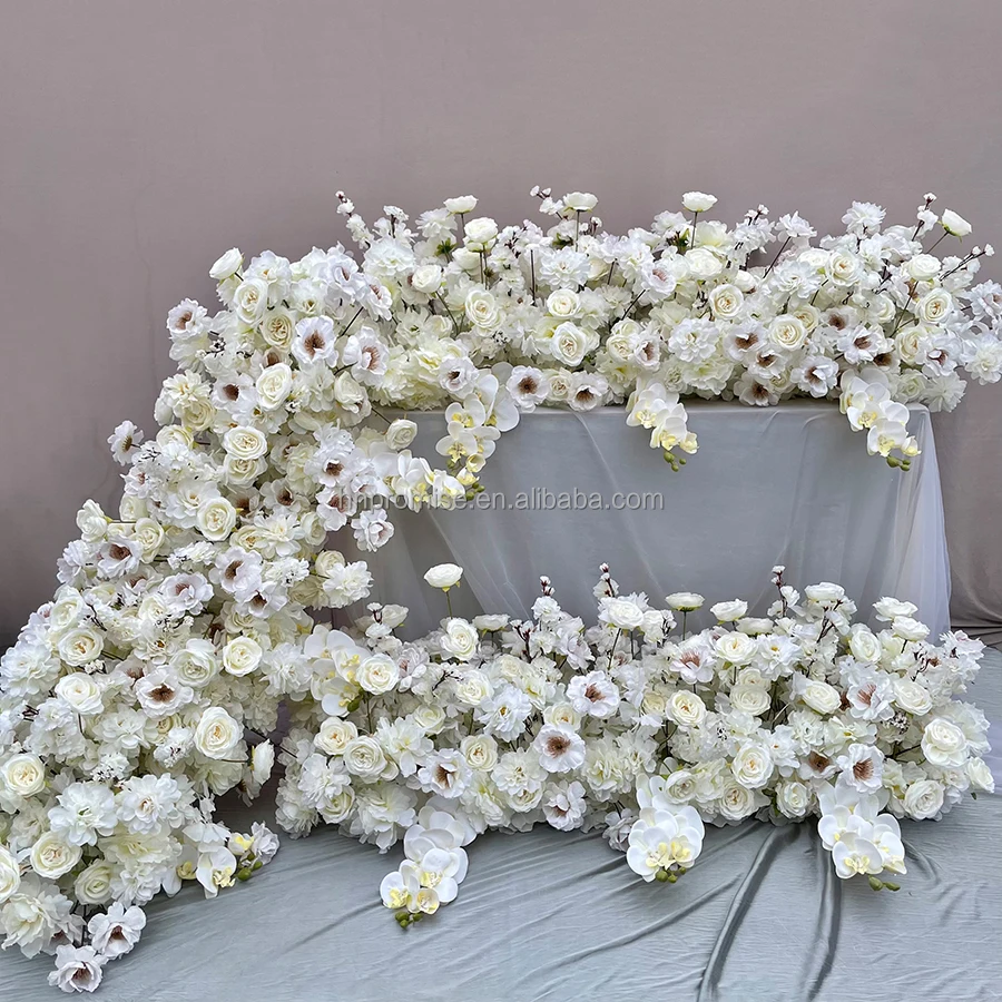 Custom Wedding Centerpiece White Rose Artificial Flower Row Fabric Silk ...