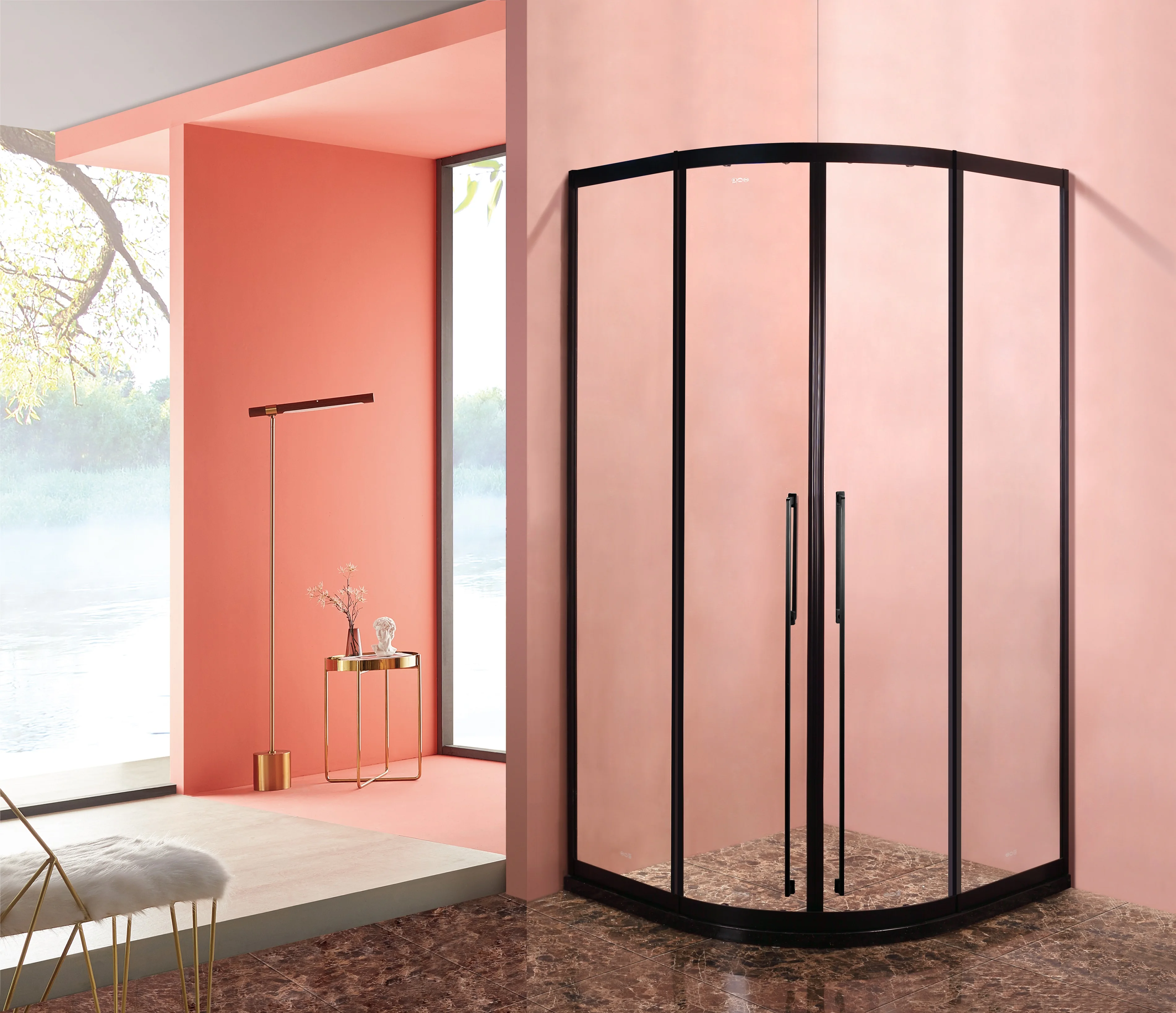 Quadrant Shape Matte Black Shower Enclosure Profiles Tempered Glass