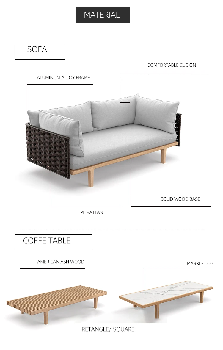 Modern Luxury Leisure Outdoor Garden Furniture Rattan 5 Seater Sofa Sets Patio Furniture