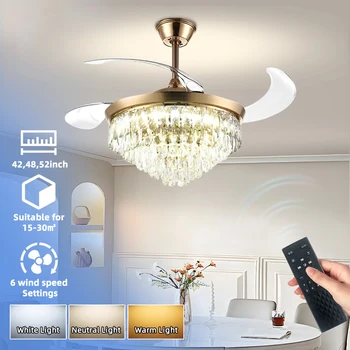 High Quality 52 Inch Modern LED Ceiling Fan 22W Silent 5 Blade with Wall Control Powerful Decorative Fan for Bedroom Mounting