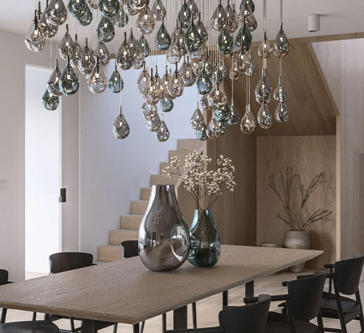 Modern Design Spiral Staircase Square Round Rectangle Chandelier Hanging Warm/white Pendant Lamp For Villa stairs Staircase