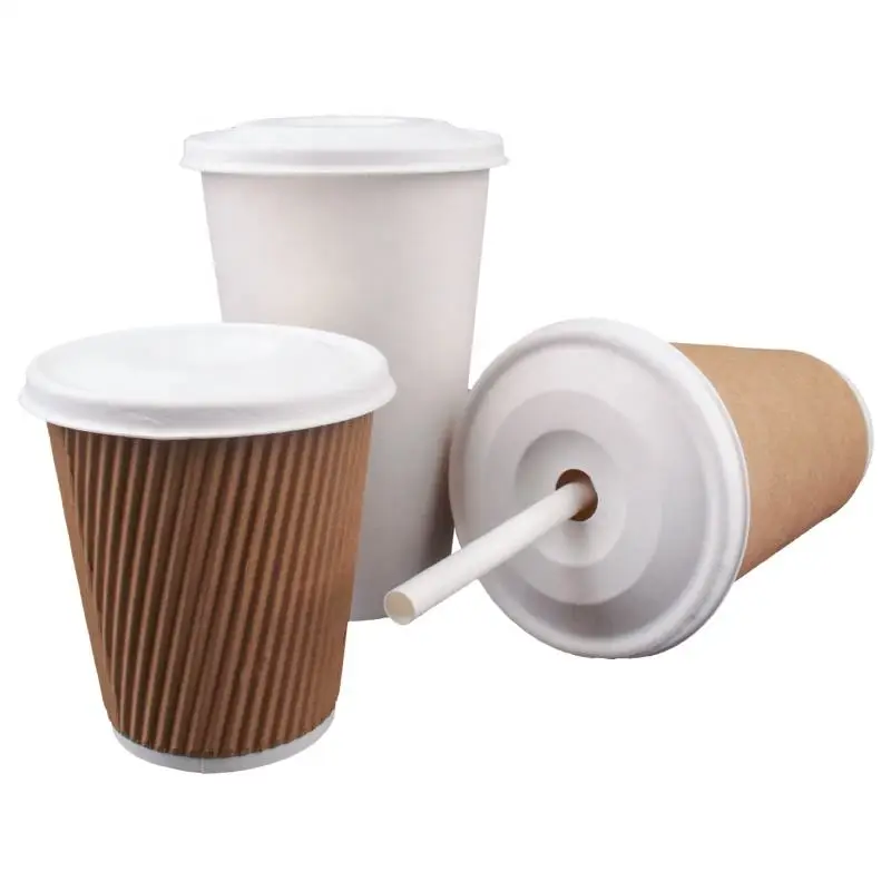 90毫米圆形批发咖啡杯生态甘蔗一次性杯生物可降解纸盖