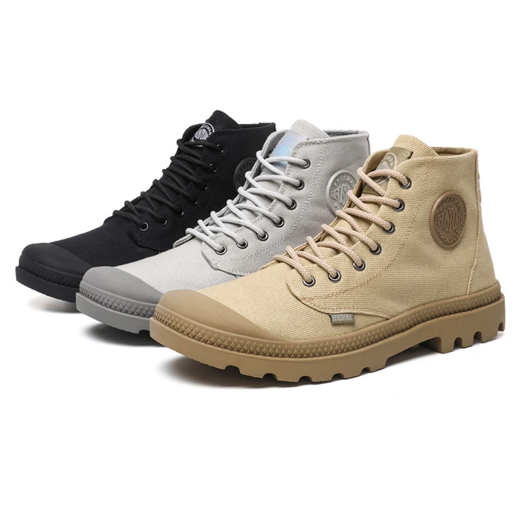 2022 fashion French style men s casual canvas non slip breathable high top tactical boots with zipper Alibaba