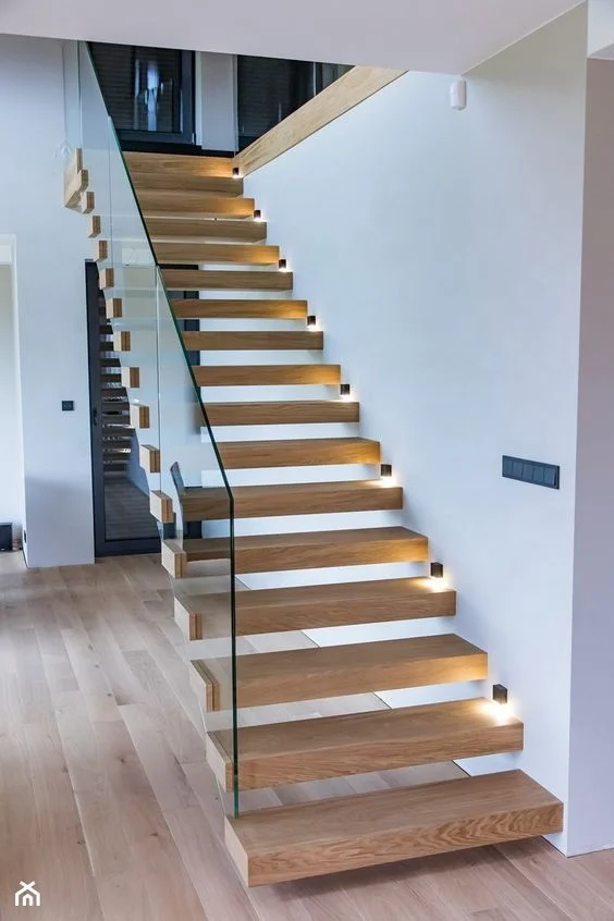 Open Wood Curved Staircase Design Glass Handrail Stainless Steel Railing Metal Contemporary Indoor Stairs supplier