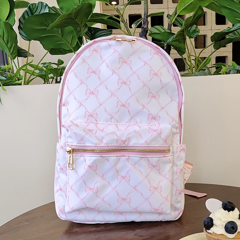 Floral Pink Bow Student Backpack for Girls Custom OEM
