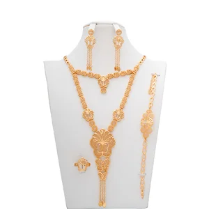 2026 Women's Classic Jewelry Set Geometric 24K Gold Plated Copper Includes Bracelet Earrings and Necklace for Party Fashion