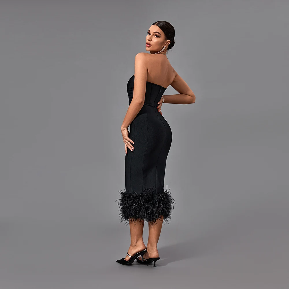Ocstrade 2024 Fall Hot Style Elegant Party Bandage Spaghetti Strap Dress Feather Slit Long Sleeveless Summer Womens Dresses