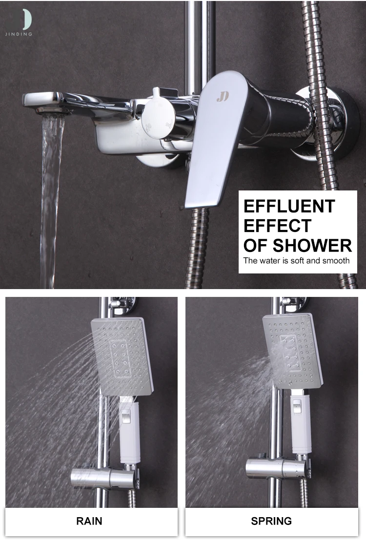 Juego de columna de ducha de baño cromado montado en la pared con función de 3 vías de fábrica