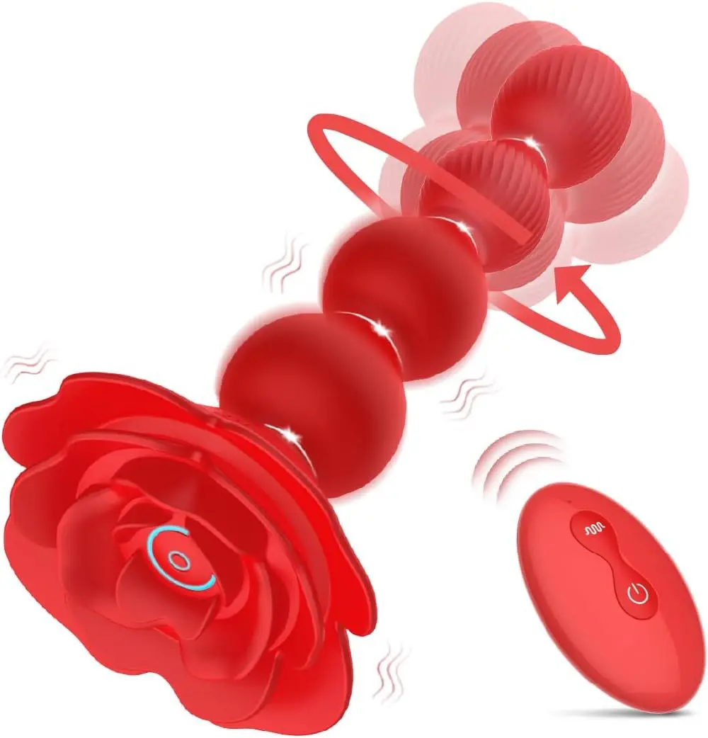 Silicone Anal Beads Butt Plug With 10 Rotate Twist Vibrating Modes Remote Control Prostate Massager Rose Toy For Anal Sex Toys_voghion.com