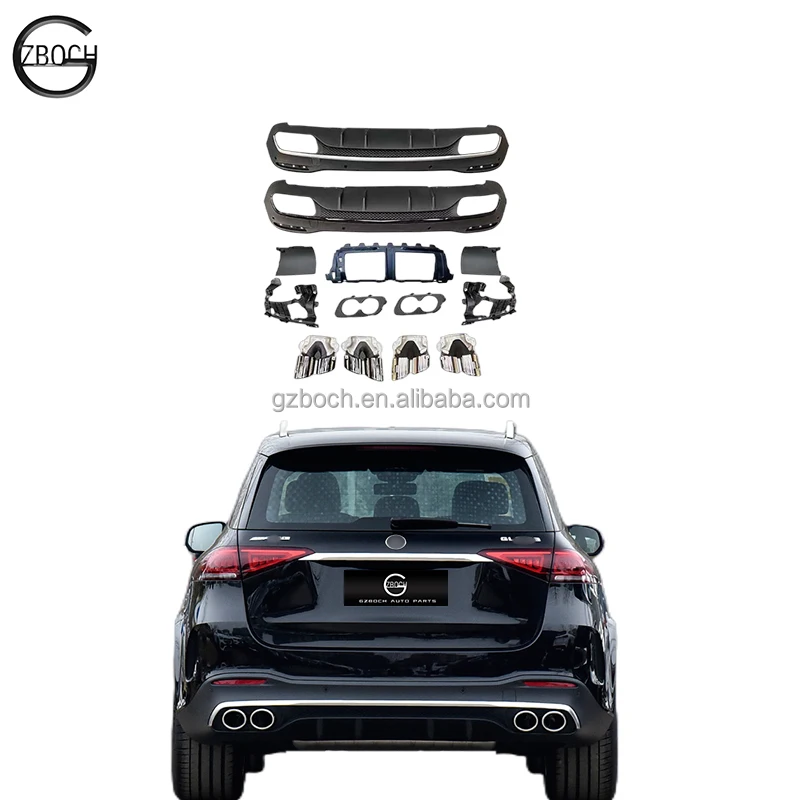 2019年以降のメルセデス・ベンツGLEクラスW167用カーアクセサリー、GLE53  AMGリアバンパーリップディフューザー、エキゾーストパイプのアップグレード