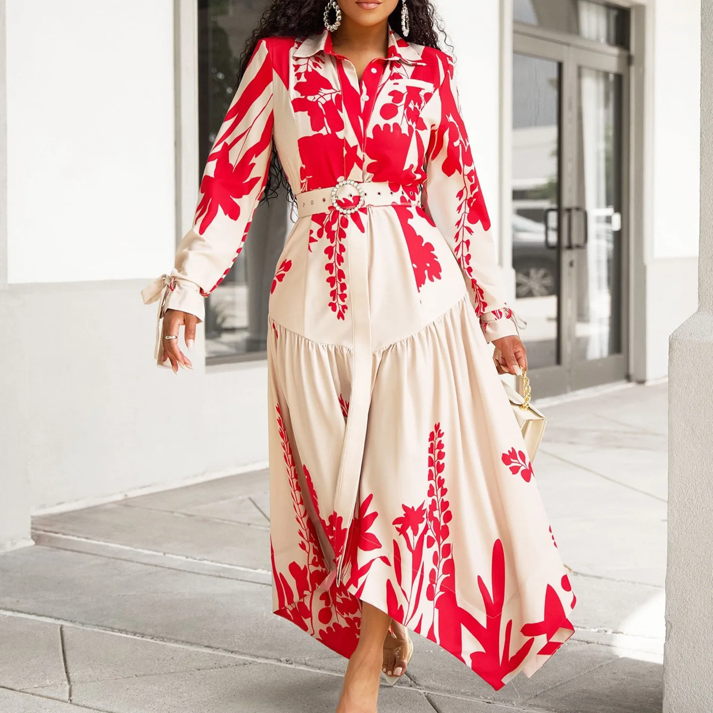 Latest Design Women Summer Dress Long Sleeve Polo Collar Irregular Loose  Printed Dresses Women Casual Dresses| Alibaba.com