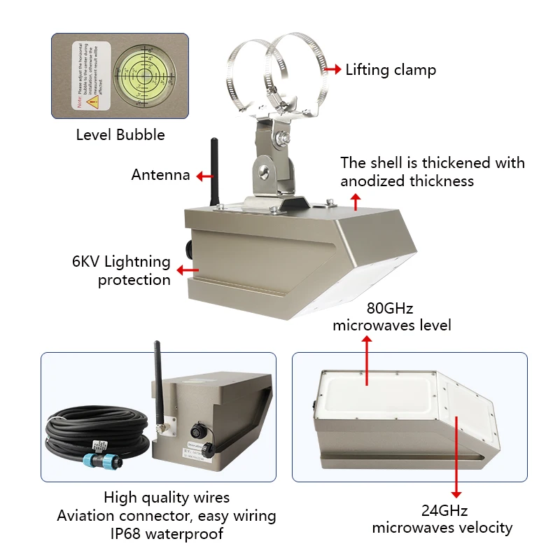 HRF600 Flood Monitoring Water Level Velocity Warning radar Open Channel River Flow Meter