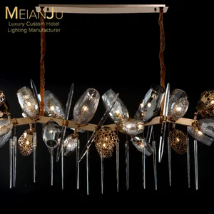 Luxury Electroplated Glass Hex Crystal Geometric Sculptural Pendant Rod Chandelier for Hotels and Villas