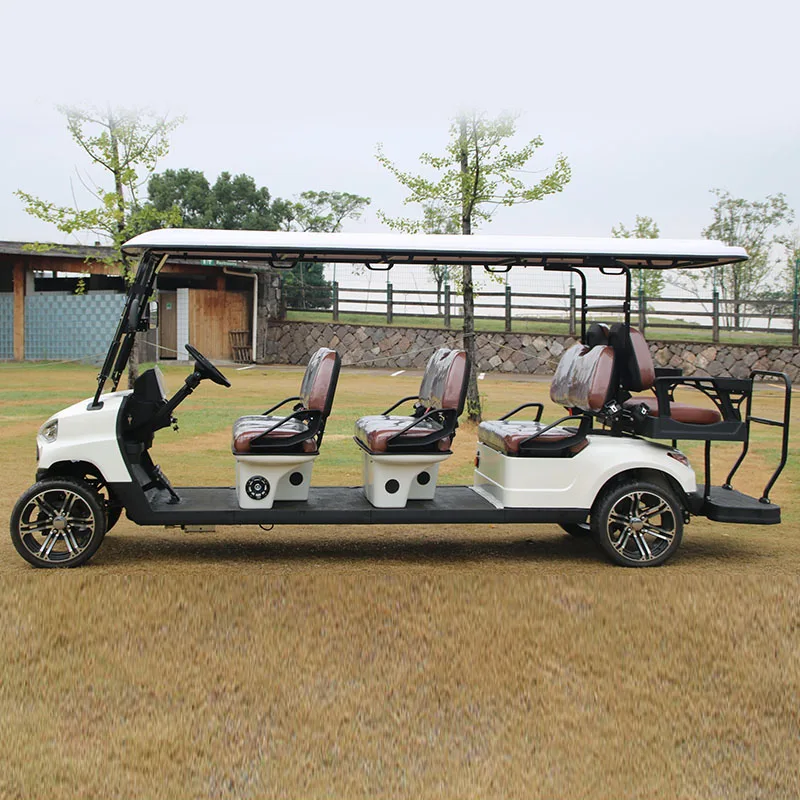 Custom High Performance Four Wheel Sightseeing Battery Powered Golf Cart 8 Seater