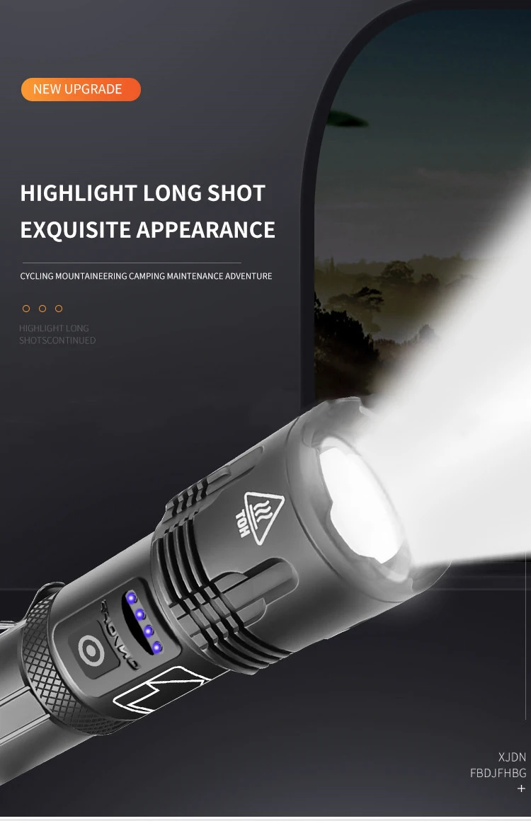 Powerful Waterproof Zoomable Rechargeable XHP70 LED Emergency 5 Modes Power display Tactical  Flashlight Torch Self Defensive manufacture