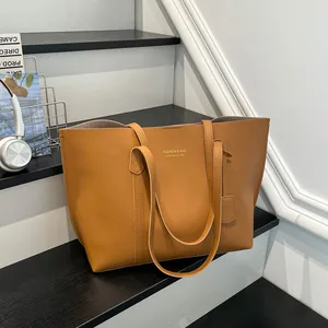 2026 New Fashionable Texture Shoulder Bag High End and Large Capacity Tote Bag Solid Color PU Leather Women's Bag